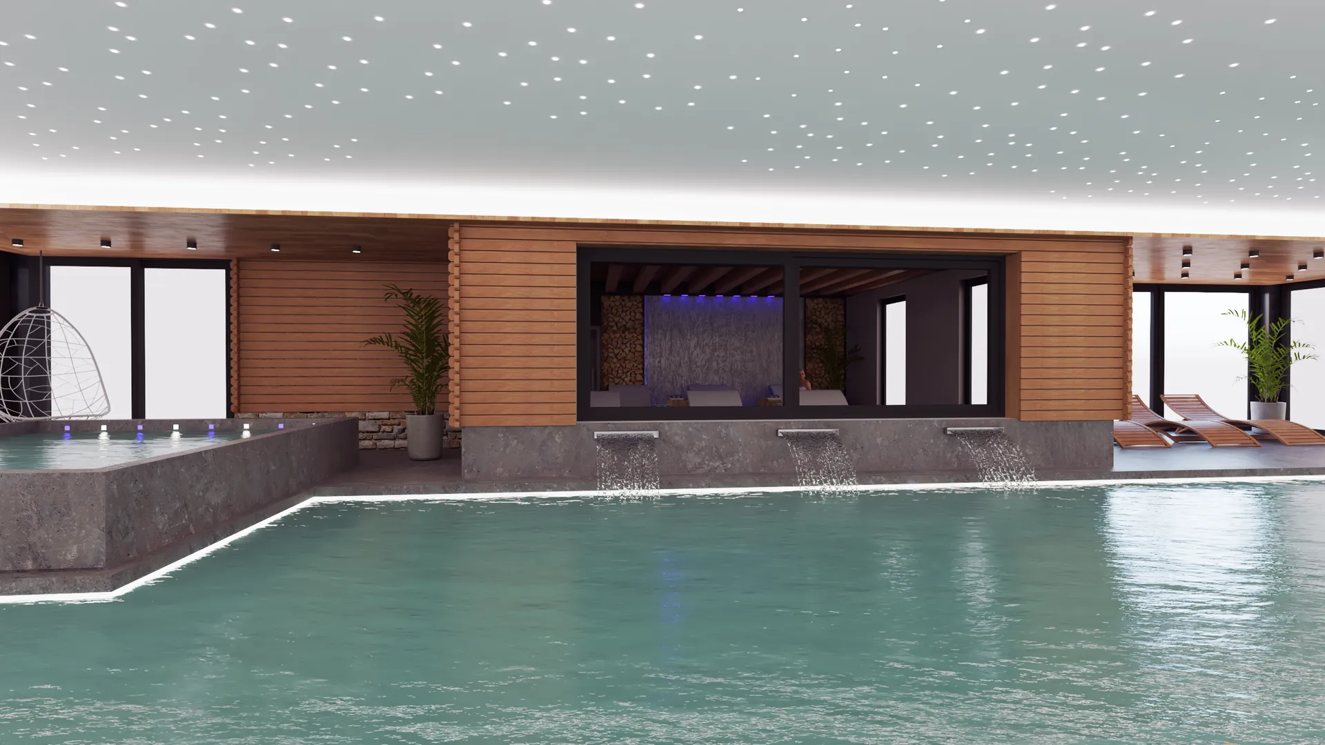 Rendering della piscina interna dell'area wellness